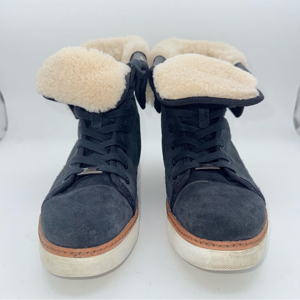 Coach women’s high top sneakers winter boots navy blue genuine shearling shoes 7 - Picture 2 of 10